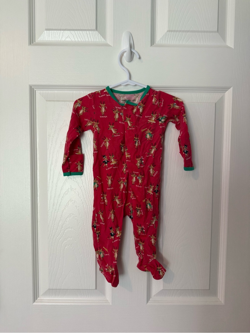 Magnetic Me Red Footed One-Piece Pajamas with Green Trim